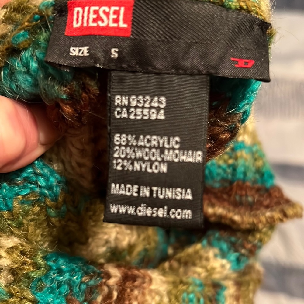 Vintage 90s Diesel Cowl Neck Knit Green Sweater Top - Picture 9 of 9